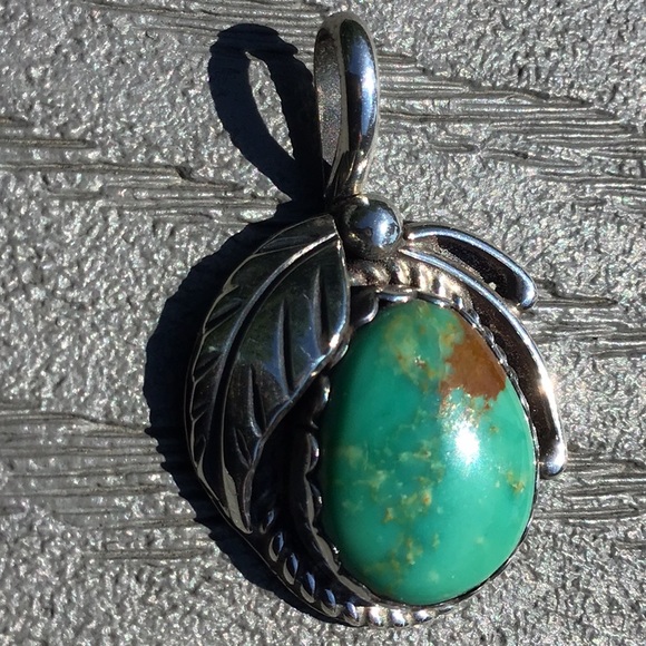 Navajo Indian Blue/Green Turquoise Pendant Sterling Silver - Picture 4 of 10